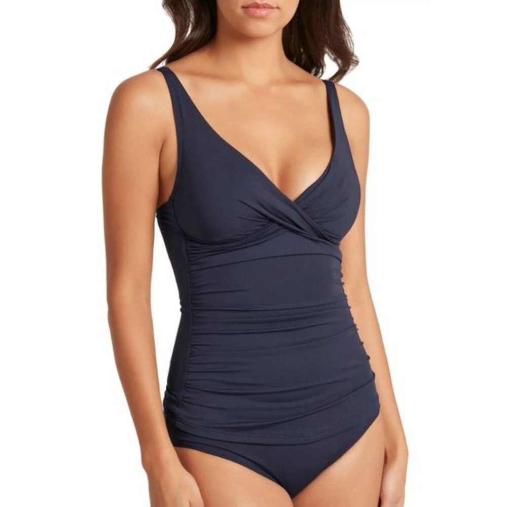 NWT SEA LEVEL Cross Front Tankini Swim Top Navy 8 - Picture 2 of 7